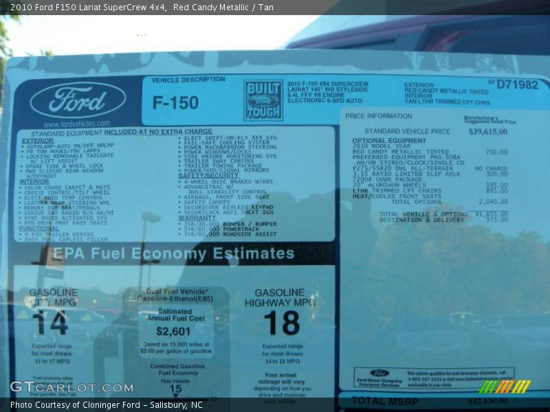  2010 F150 Lariat SuperCrew 4x4 Window Sticker