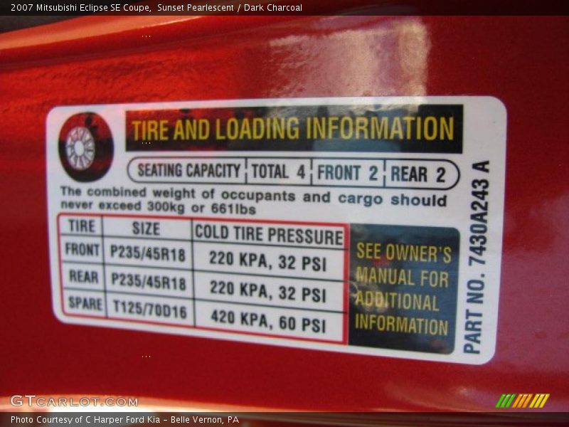 Sunset Pearlescent / Dark Charcoal 2007 Mitsubishi Eclipse SE Coupe