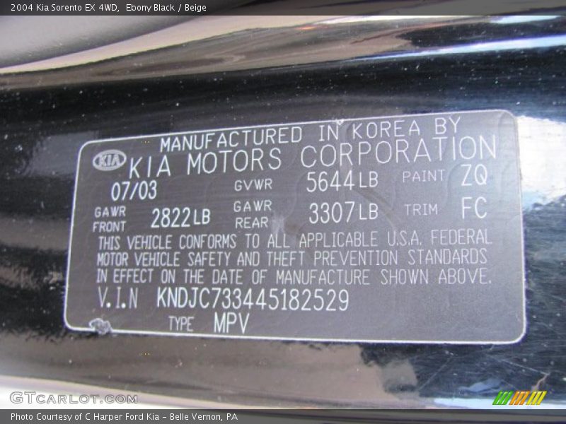 Ebony Black / Beige 2004 Kia Sorento EX 4WD