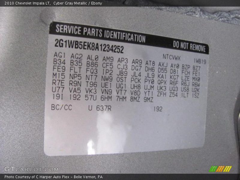 Info Tag of 2010 Impala LT