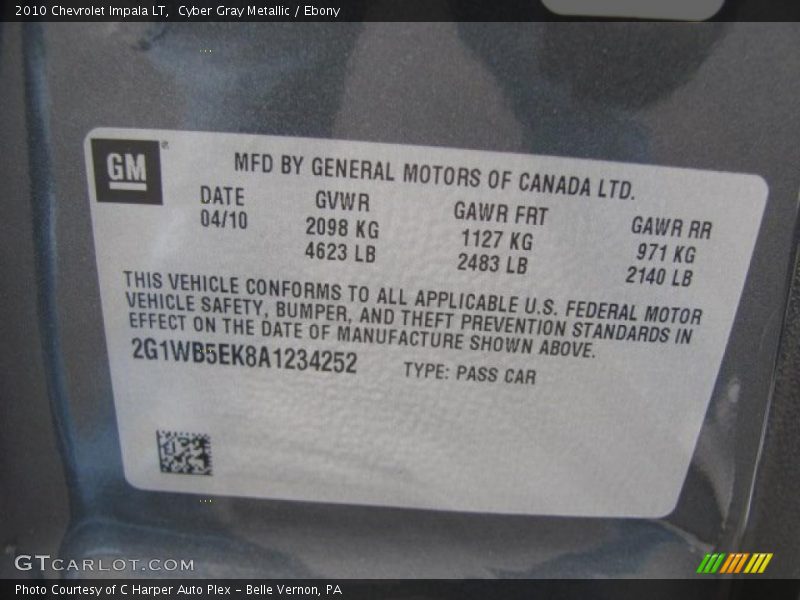 Info Tag of 2010 Impala LT