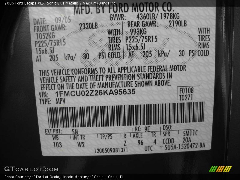 Sonic Blue Metallic / Medium/Dark Flint 2006 Ford Escape XLS
