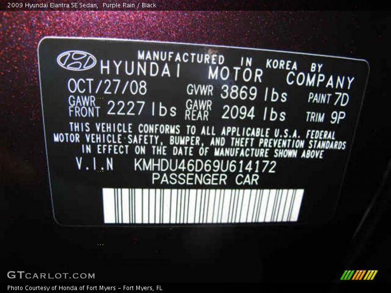 Purple Rain / Black 2009 Hyundai Elantra SE Sedan