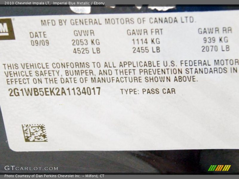 Info Tag of 2010 Impala LT