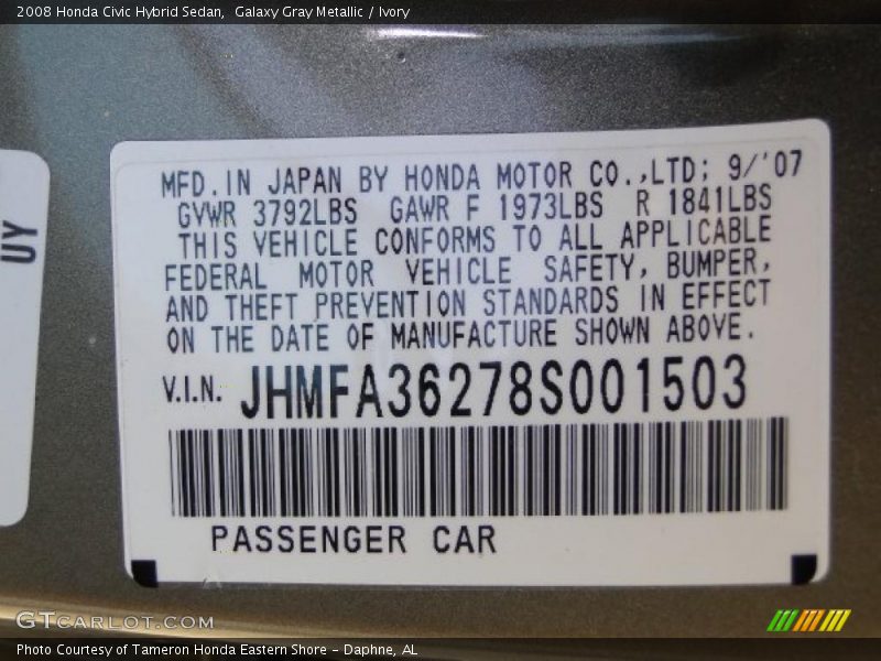 Galaxy Gray Metallic / Ivory 2008 Honda Civic Hybrid Sedan
