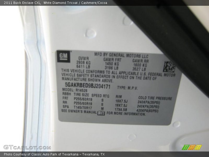 White Diamond Tricoat / Cashmere/Cocoa 2011 Buick Enclave CXL