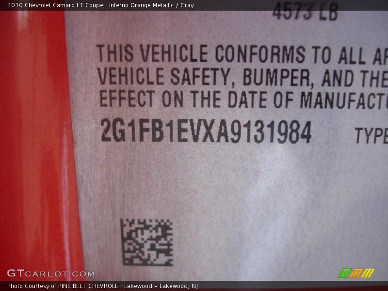 Inferno Orange Metallic / Gray 2010 Chevrolet Camaro LT Coupe