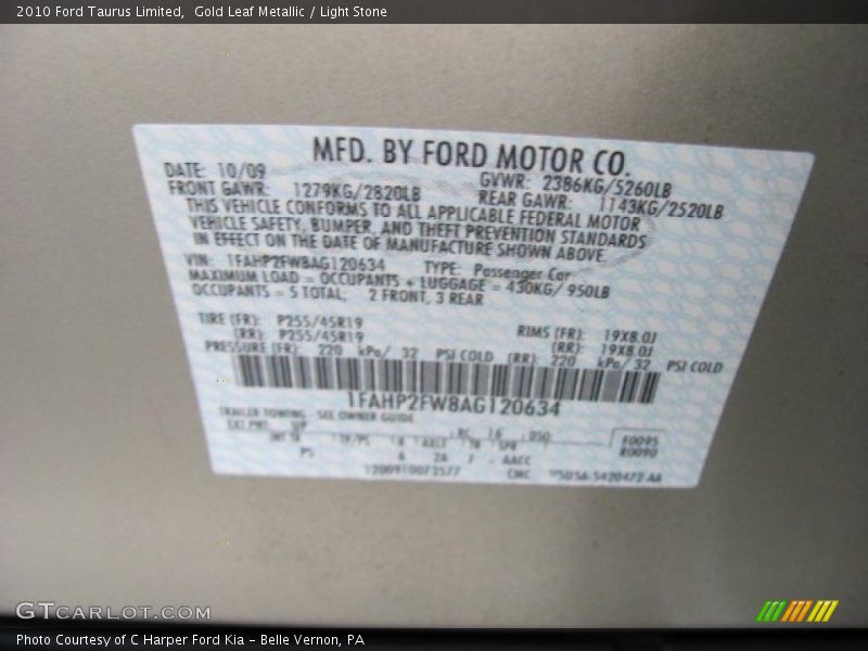 Gold Leaf Metallic / Light Stone 2010 Ford Taurus Limited