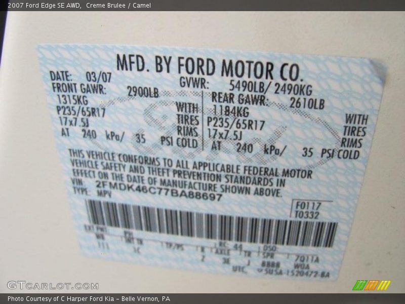 Creme Brulee / Camel 2007 Ford Edge SE AWD