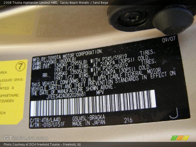 Sandy Beach Metallic / Sand Beige 2008 Toyota Highlander Limited 4WD