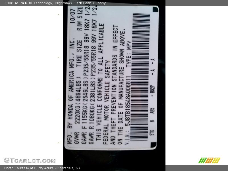 Nighthawk Black Pearl / Ebony 2008 Acura RDX Technology