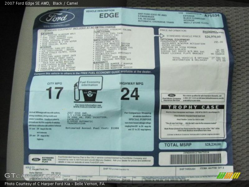 Black / Camel 2007 Ford Edge SE AWD