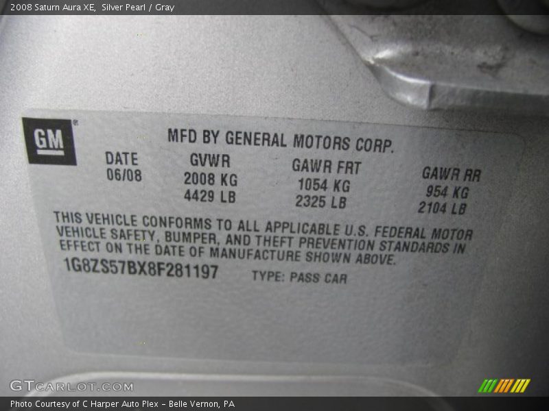 Silver Pearl / Gray 2008 Saturn Aura XE