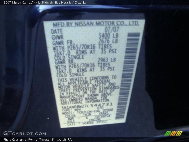Midnight Blue Metallic / Graphite 2007 Nissan Xterra S 4x4