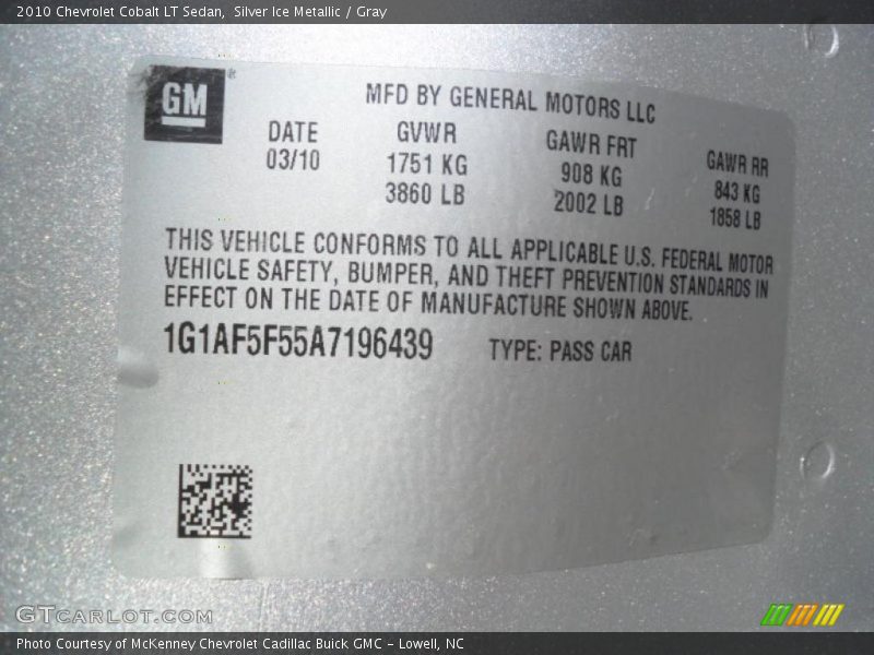 Silver Ice Metallic / Gray 2010 Chevrolet Cobalt LT Sedan