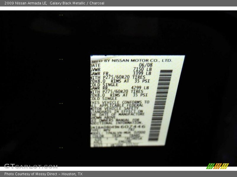 Galaxy Black Metallic / Charcoal 2009 Nissan Armada LE