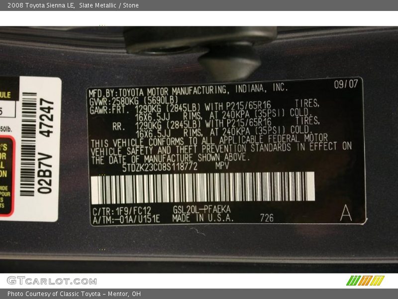 Slate Metallic / Stone 2008 Toyota Sienna LE