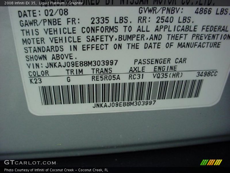 Liquid Platinum / Graphite 2008 Infiniti EX 35