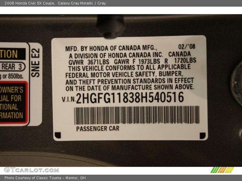 Galaxy Gray Metallic / Gray 2008 Honda Civic EX Coupe