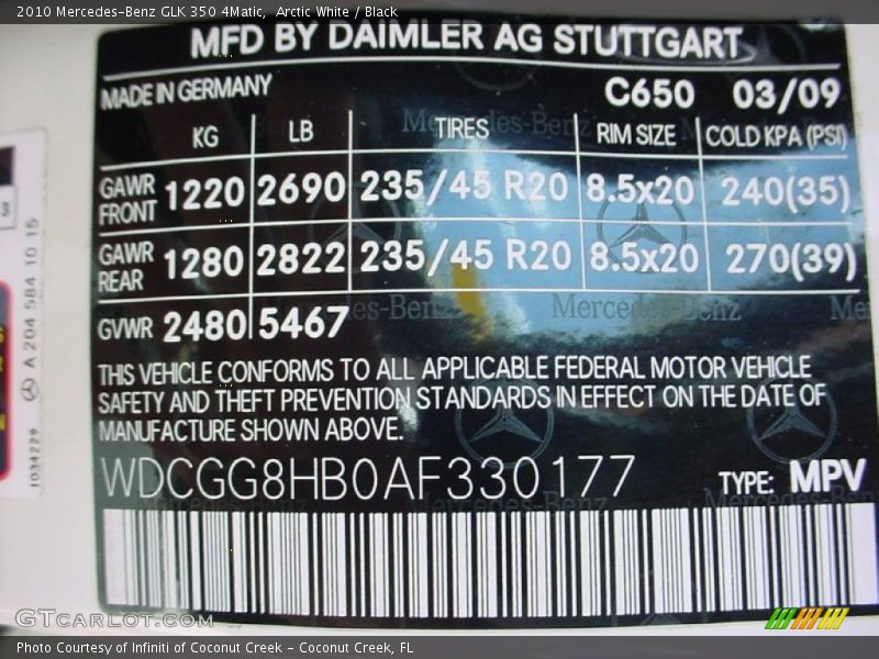 Arctic White / Black 2010 Mercedes-Benz GLK 350 4Matic