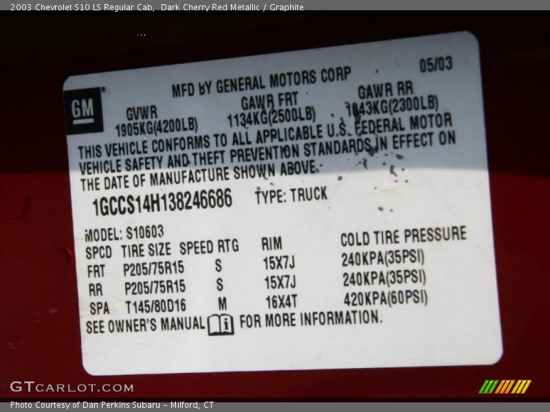 Dark Cherry Red Metallic / Graphite 2003 Chevrolet S10 LS Regular Cab