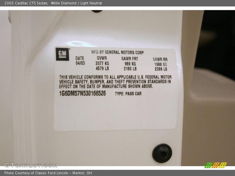 White Diamond / Light Neutral 2003 Cadillac CTS Sedan