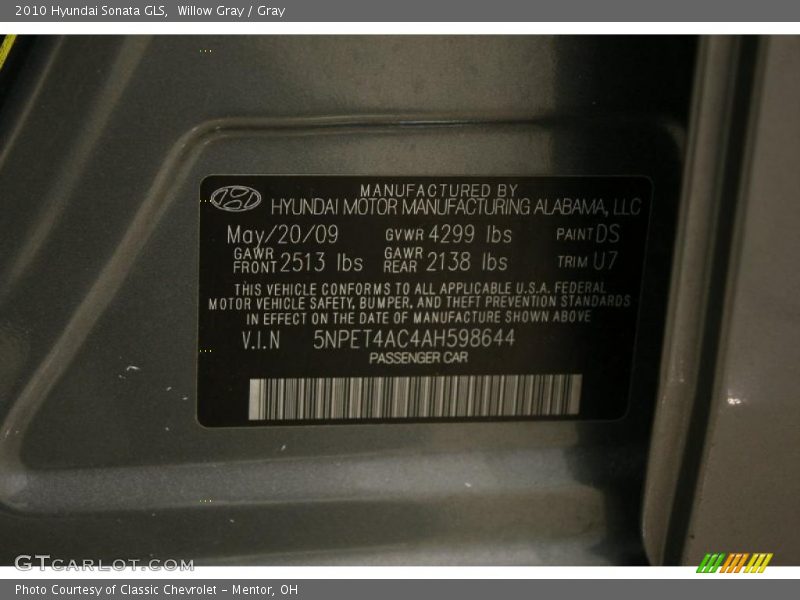 Willow Gray / Gray 2010 Hyundai Sonata GLS