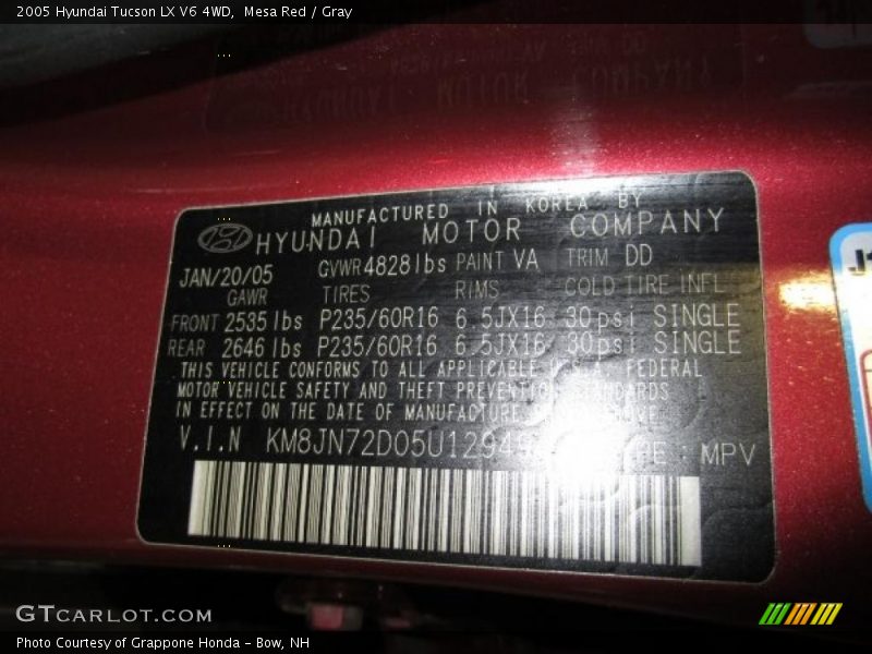 Mesa Red / Gray 2005 Hyundai Tucson LX V6 4WD