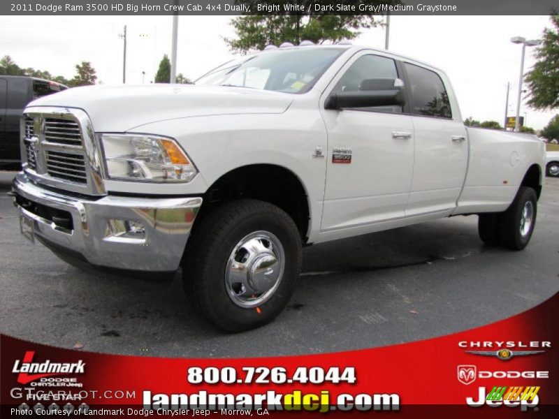 Bright White / Dark Slate Gray/Medium Graystone 2011 Dodge Ram 3500 HD Big Horn Crew Cab 4x4 Dually