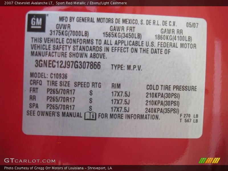 Sport Red Metallic / Ebony/Light Cashmere 2007 Chevrolet Avalanche LT