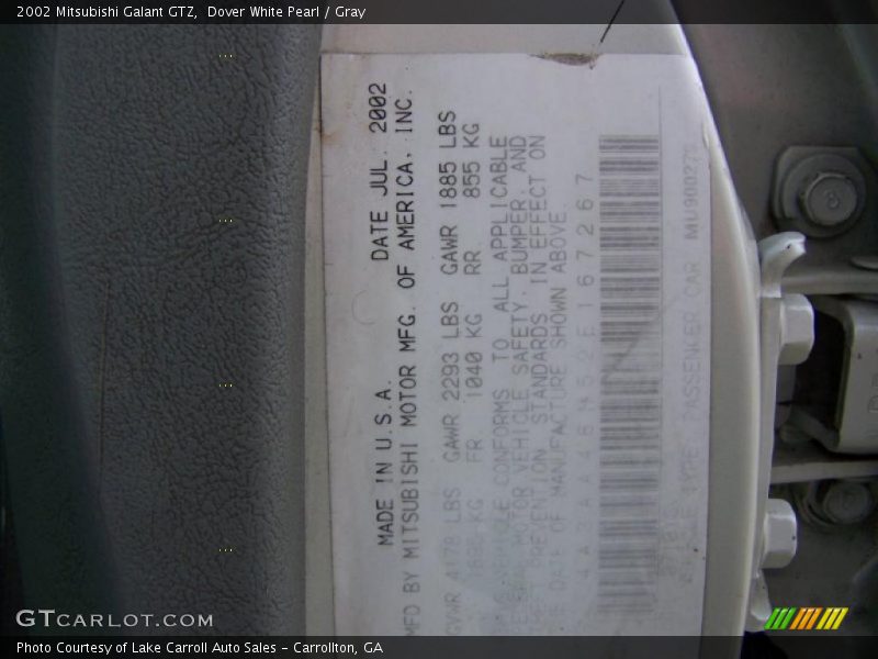 Dover White Pearl / Gray 2002 Mitsubishi Galant GTZ