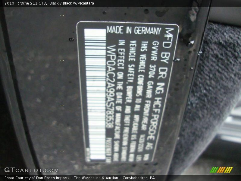 Info Tag of 2010 911 GT3