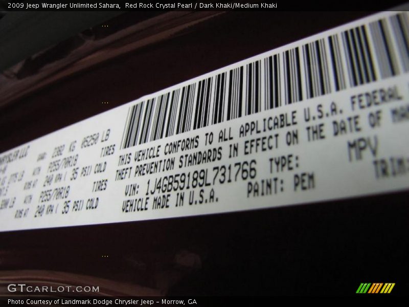 Red Rock Crystal Pearl / Dark Khaki/Medium Khaki 2009 Jeep Wrangler Unlimited Sahara