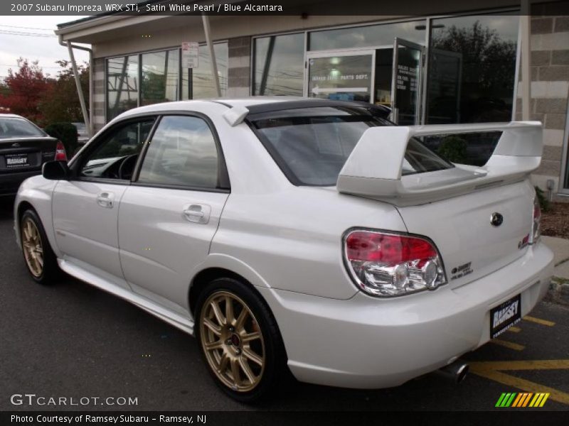 Satin White Pearl / Blue Alcantara 2007 Subaru Impreza WRX STi