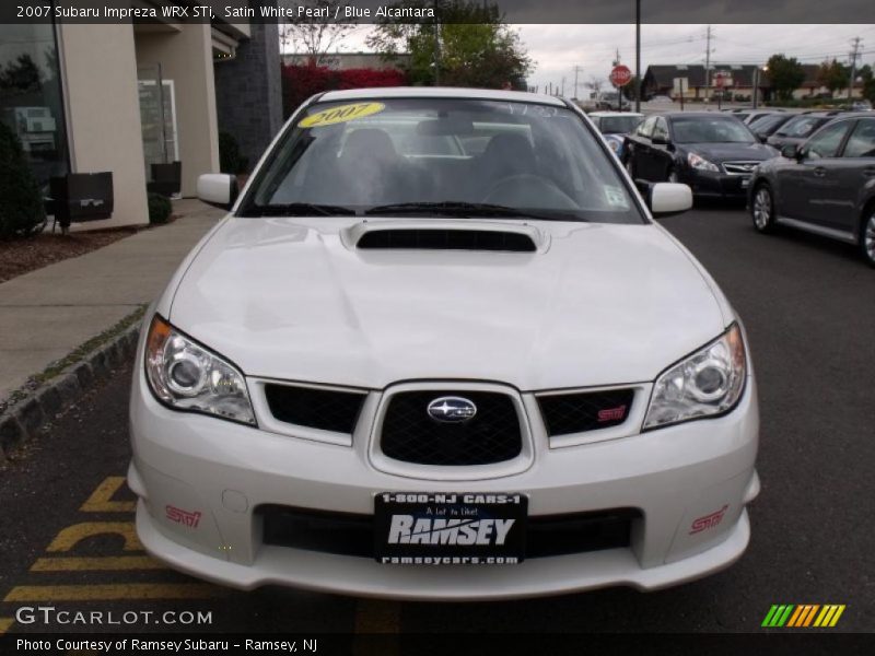 Satin White Pearl / Blue Alcantara 2007 Subaru Impreza WRX STi