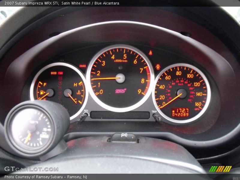 Satin White Pearl / Blue Alcantara 2007 Subaru Impreza WRX STi