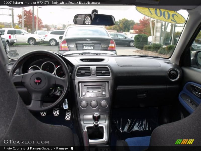 Satin White Pearl / Blue Alcantara 2007 Subaru Impreza WRX STi