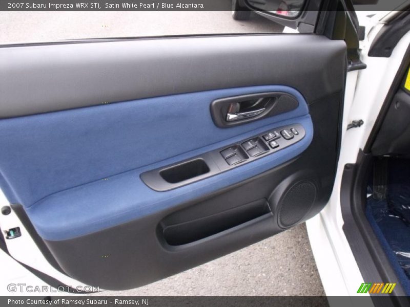 Satin White Pearl / Blue Alcantara 2007 Subaru Impreza WRX STi