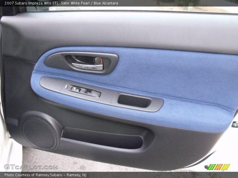 Satin White Pearl / Blue Alcantara 2007 Subaru Impreza WRX STi