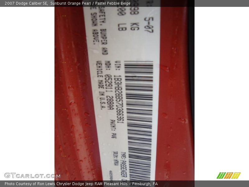 Sunburst Orange Pearl / Pastel Pebble Beige 2007 Dodge Caliber SE