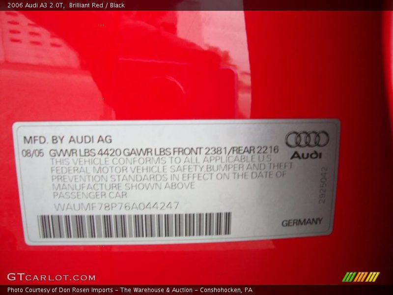 Brilliant Red / Black 2006 Audi A3 2.0T