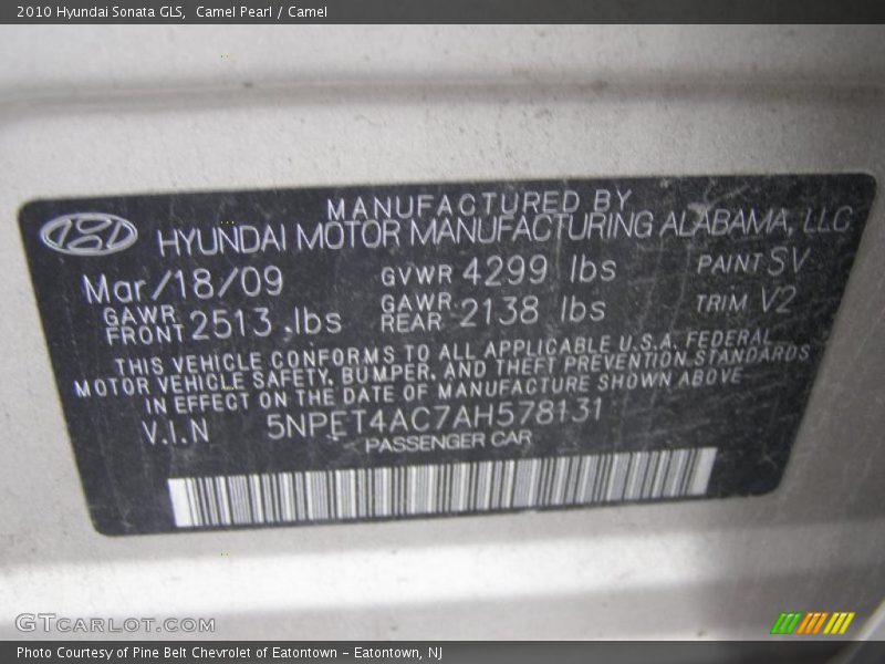 Camel Pearl / Camel 2010 Hyundai Sonata GLS