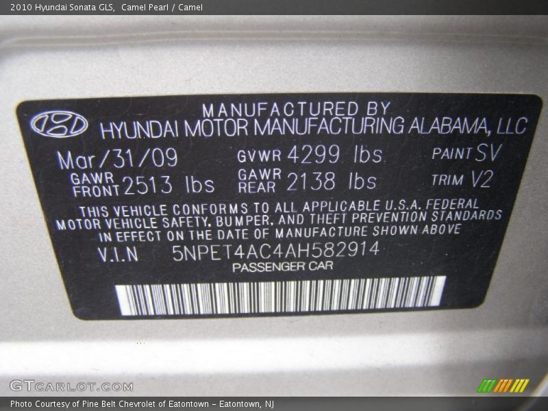 2010 Sonata GLS Camel Pearl Color Code SV