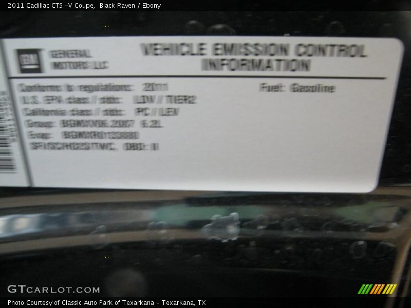 Black Raven / Ebony 2011 Cadillac CTS -V Coupe