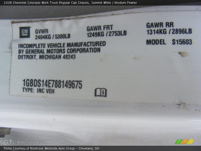 Summit White / Medium Pewter 2008 Chevrolet Colorado Work Truck Regular Cab Chassis