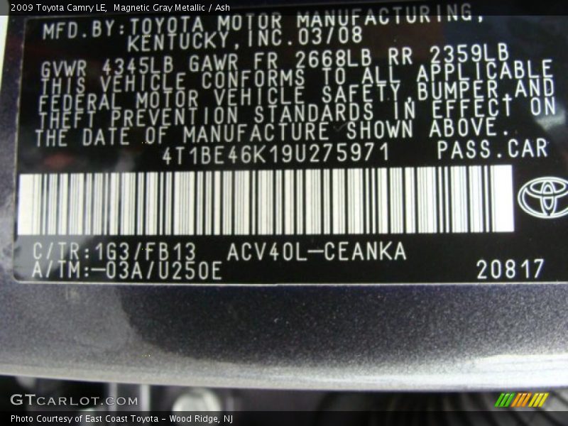 Magnetic Gray Metallic / Ash 2009 Toyota Camry LE