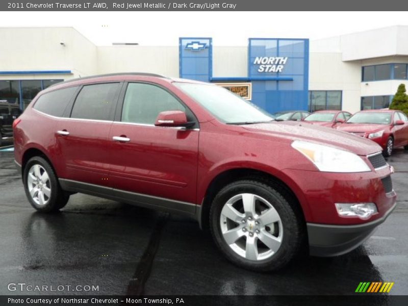 Red Jewel Metallic / Dark Gray/Light Gray 2011 Chevrolet Traverse LT AWD