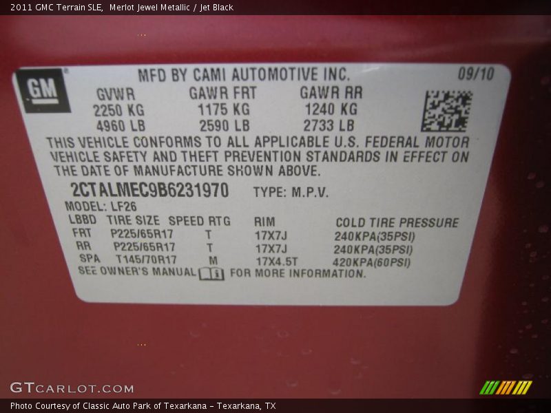Merlot Jewel Metallic / Jet Black 2011 GMC Terrain SLE