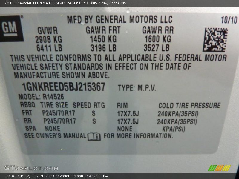 Info Tag of 2011 Traverse LS