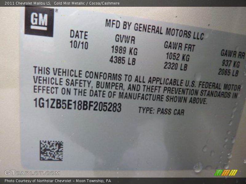 Gold Mist Metallic / Cocoa/Cashmere 2011 Chevrolet Malibu LS